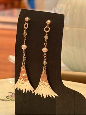 Sterling Silver, Pearls & Labradorite Dangle Earrings - Women Jewelry